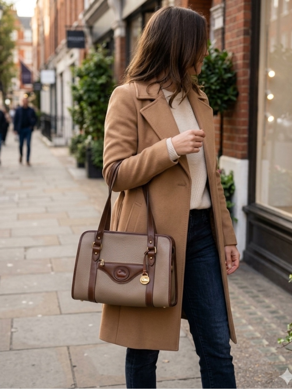 Dooney & Bourke Tan and Brown Pebbled Leather Shoulder Bag